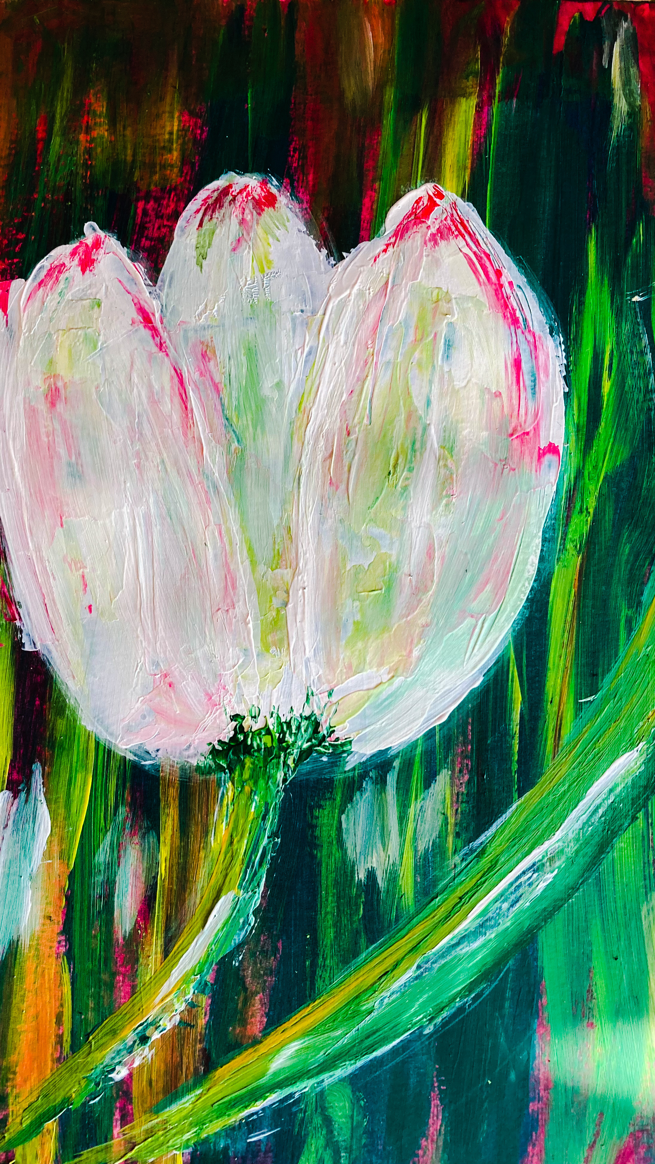 2) Weisse Tulpe, Acryl auf Papier (1)