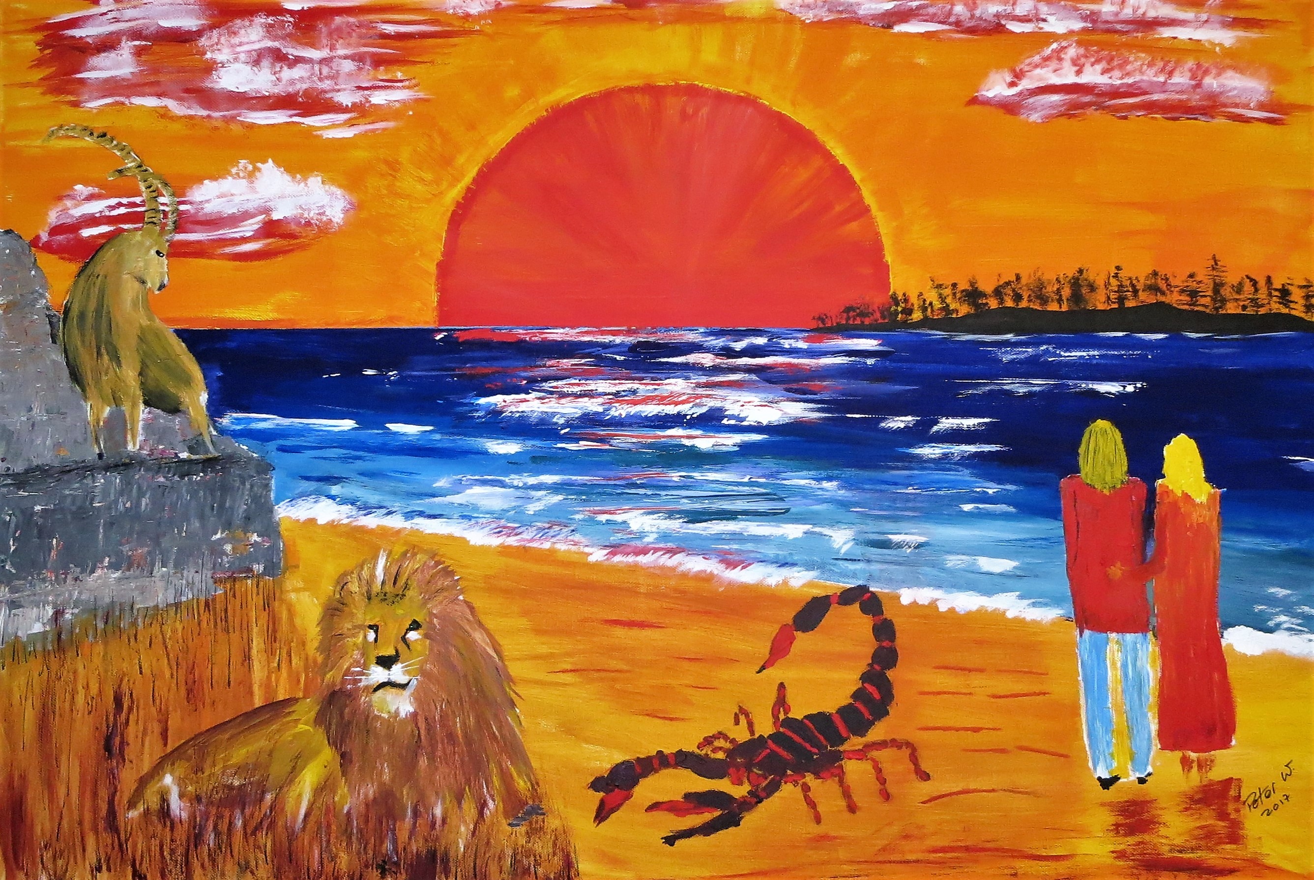 4 Sternzeichen auf Reisen Acryl auf Leinwand 50 x 60 cm