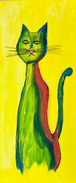 Bunte Katze Acryl auf Leinwand  25 x 55 cm