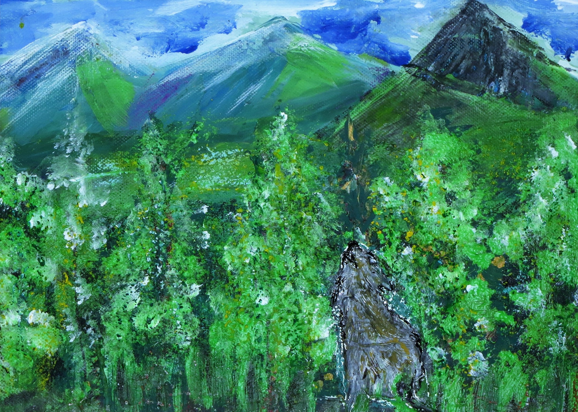 Der Jungwolf 25x35 cm merhrschichtiges Acryl und Ölkreide auf Papier