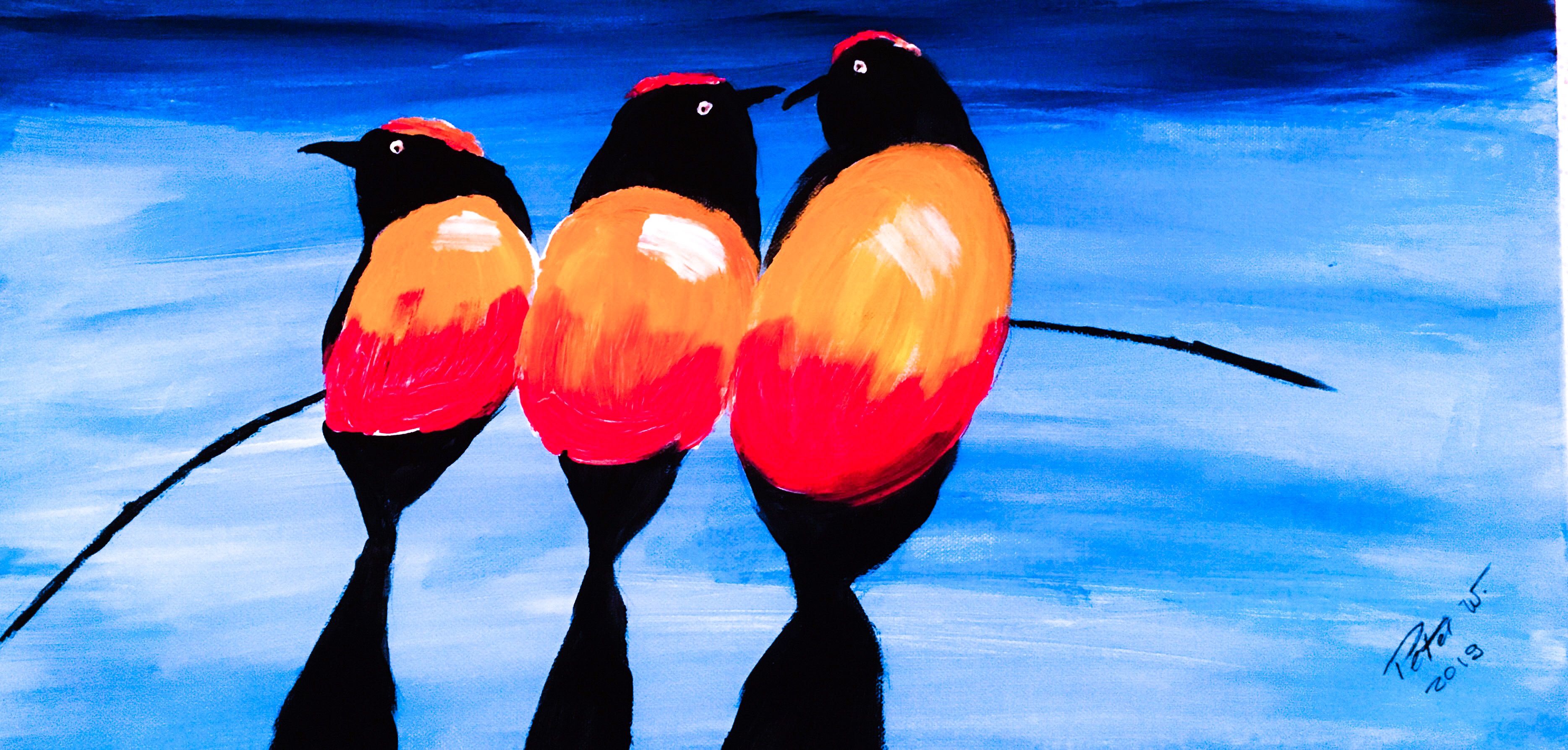 Die Vögel Acryl auf Leinwand 60 x 30 cm