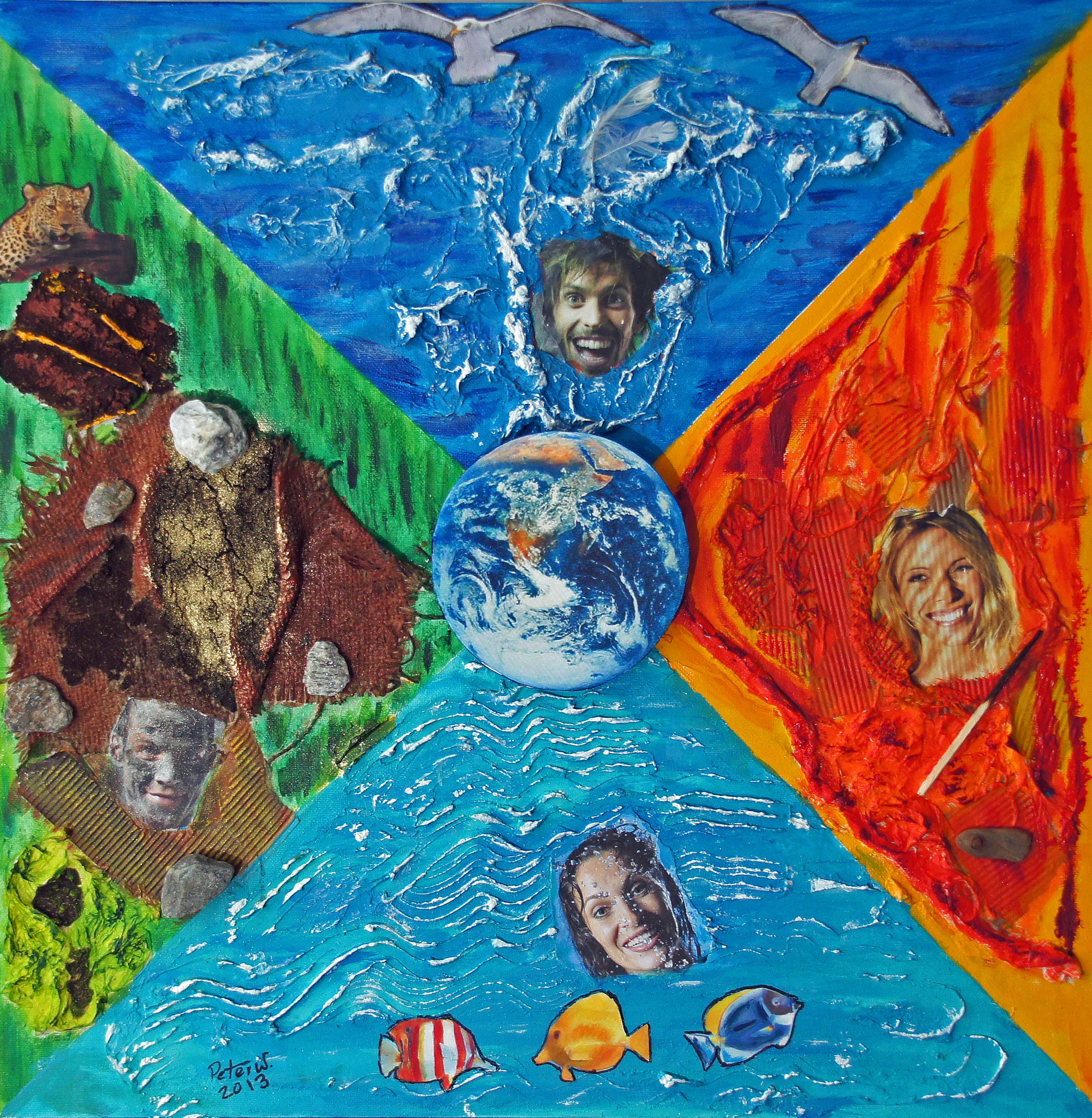 Die vier Elemente Collage mit diversen Materialien 2013