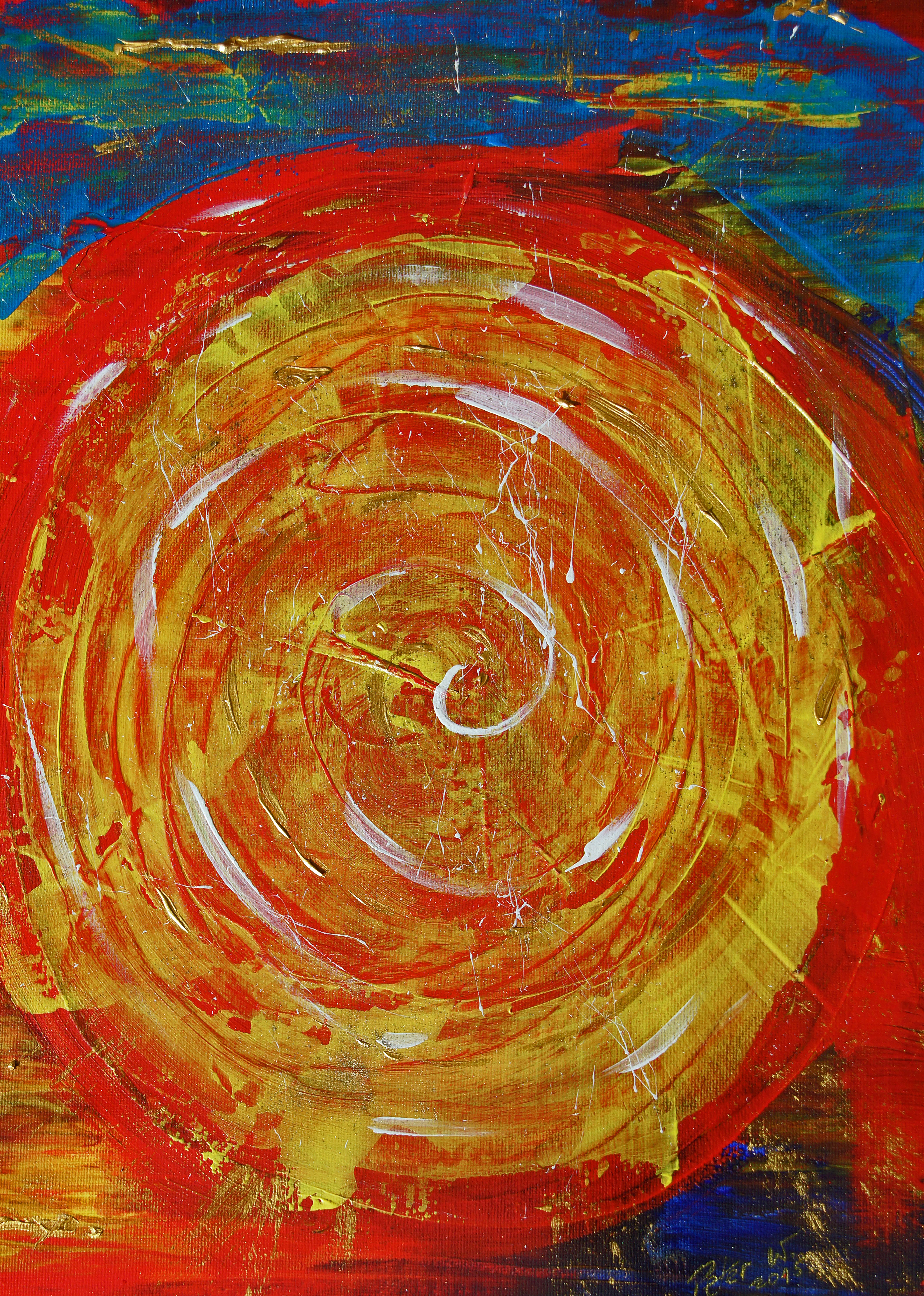 Ein Planet entsteht.  30 x 50 Acril und Gold 2015