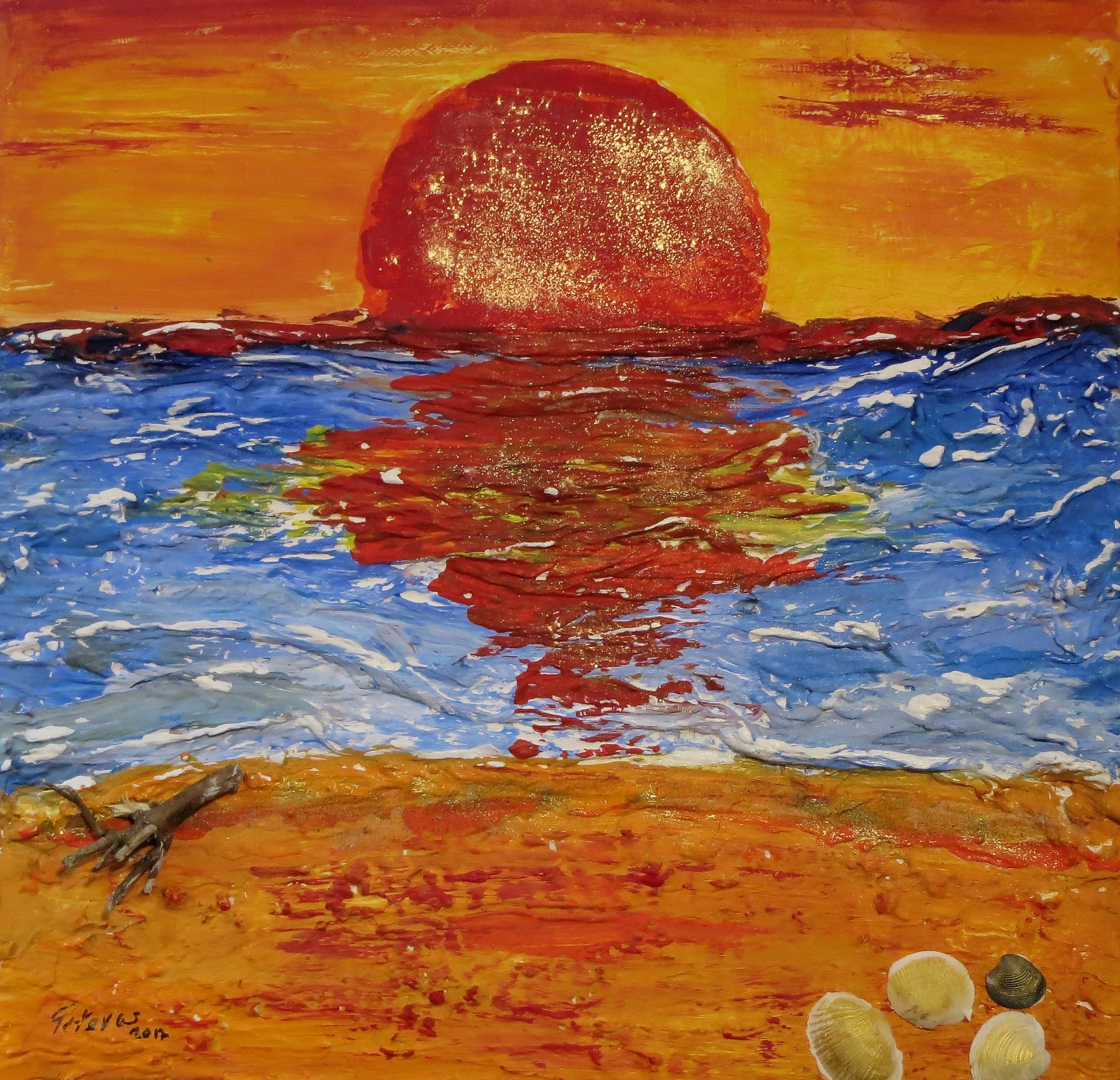 Erinnerung an den Sommer 2017. Mischtechnik auf Leinwand 40 x 40 cm