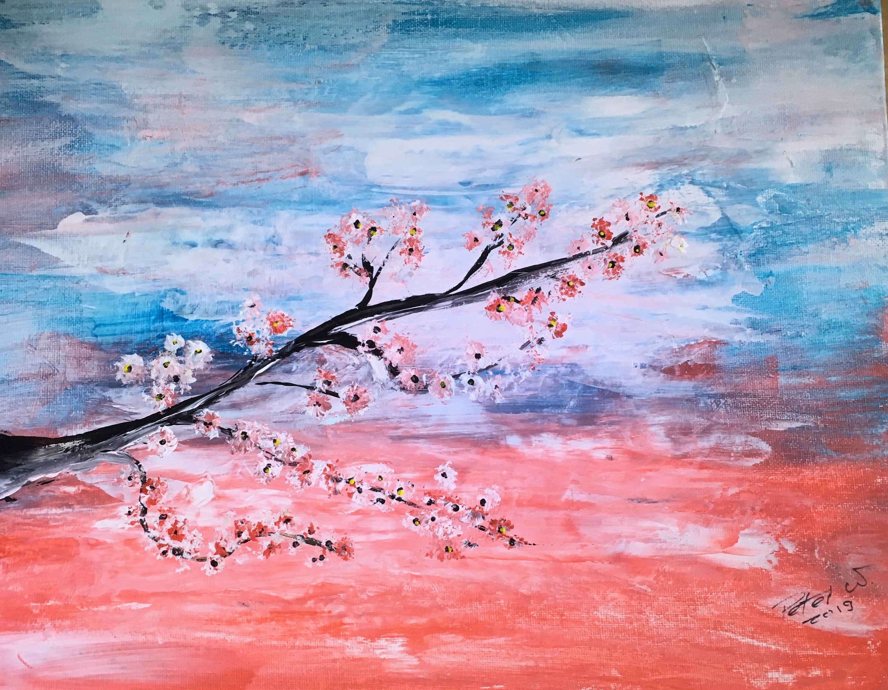 Frühlingszweig, Acryl auf Malkarton 40 x 30 cm Verkauft