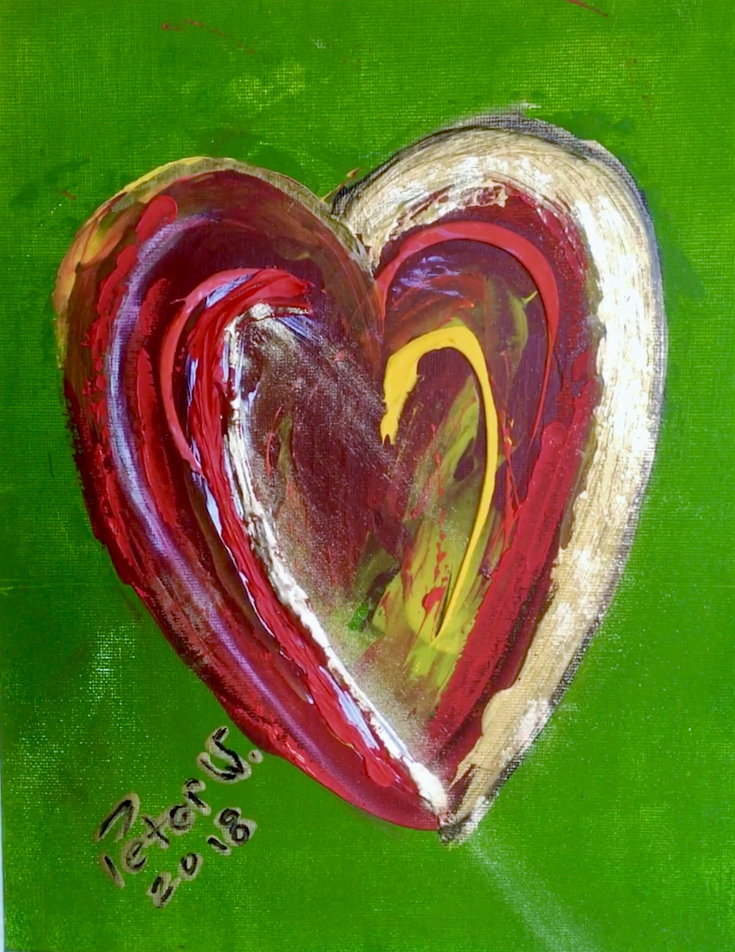 Gold Herz Acryl auf Malkarton 24 x 30 cm