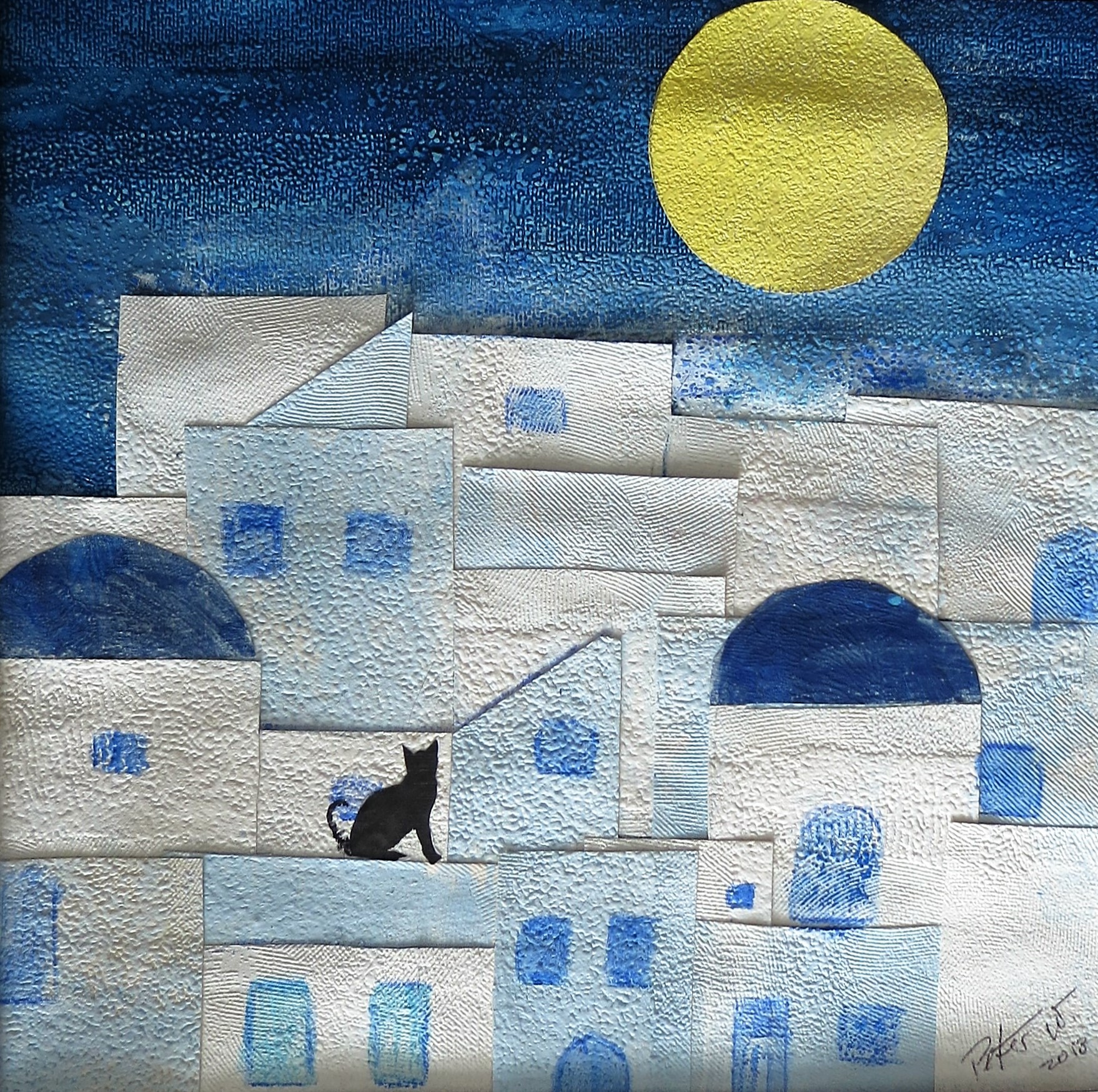 Griechische Sonne  Michtechnik und Collage auf Papier 40 x 40 cm(verka