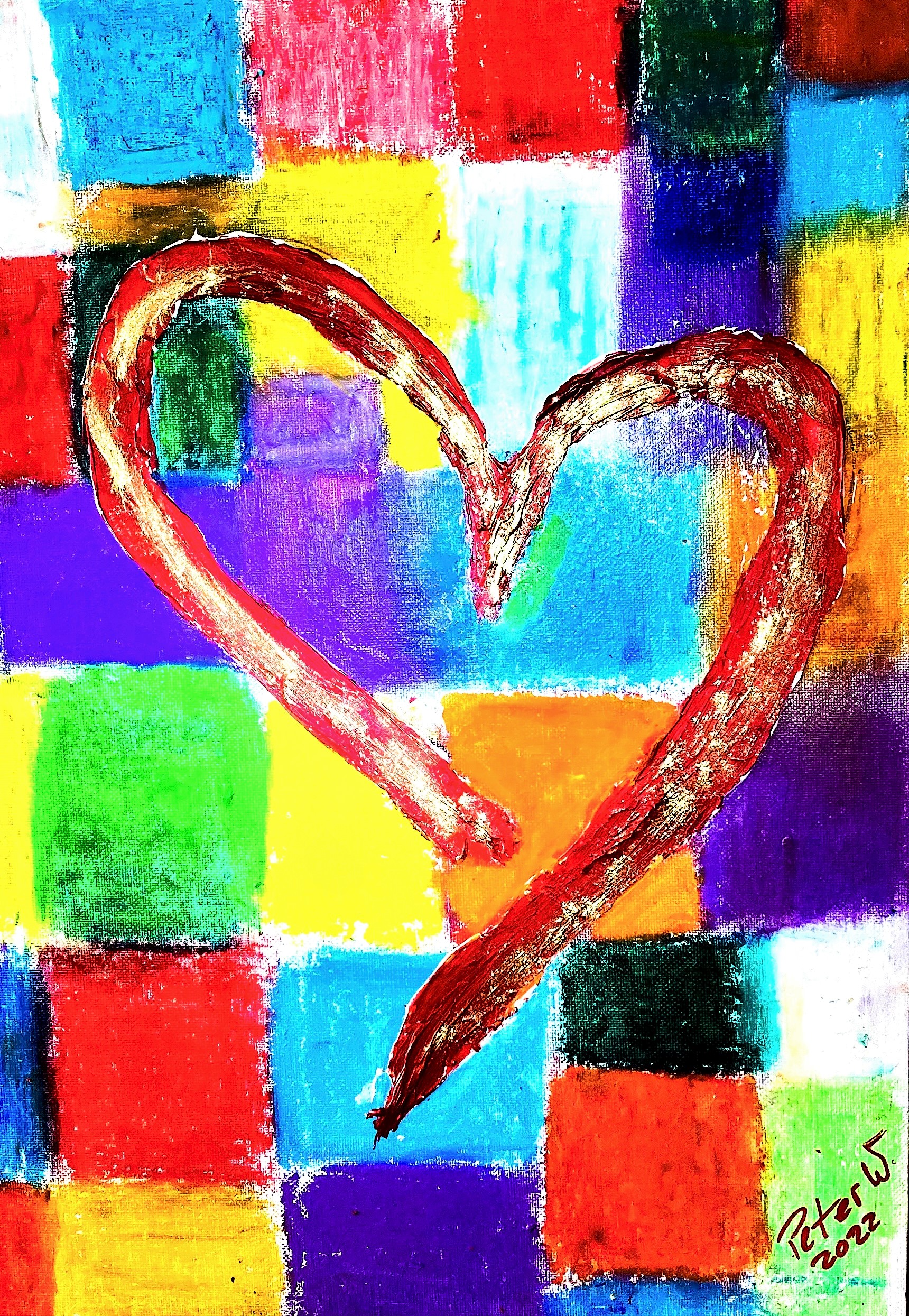 Herz mit Farbe Ölkreide auf Malkarton 40 x 30 cm