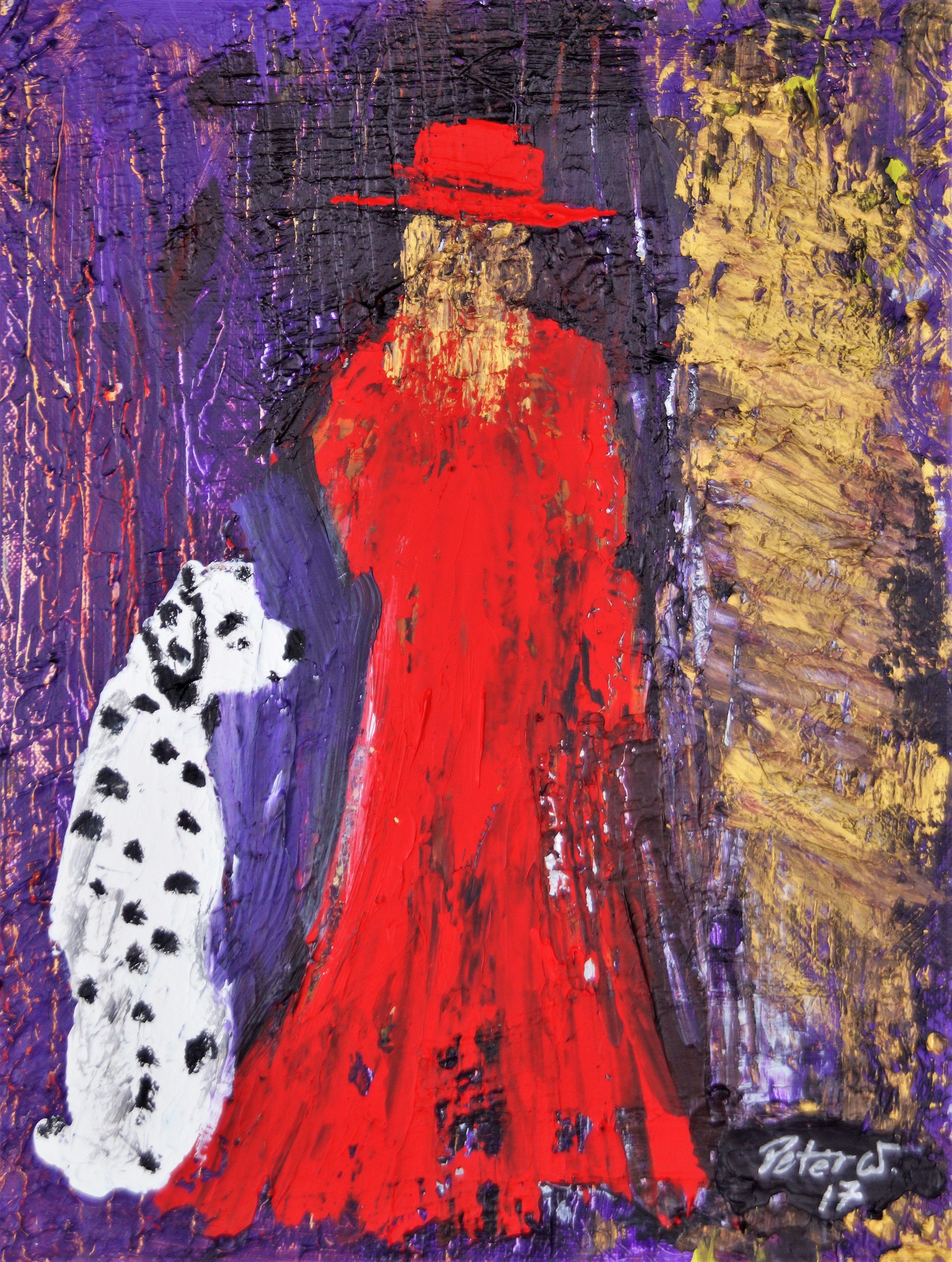 Lady with Dog. Mixed Media auf Leinwand 40 x 30 cm (verkauft)