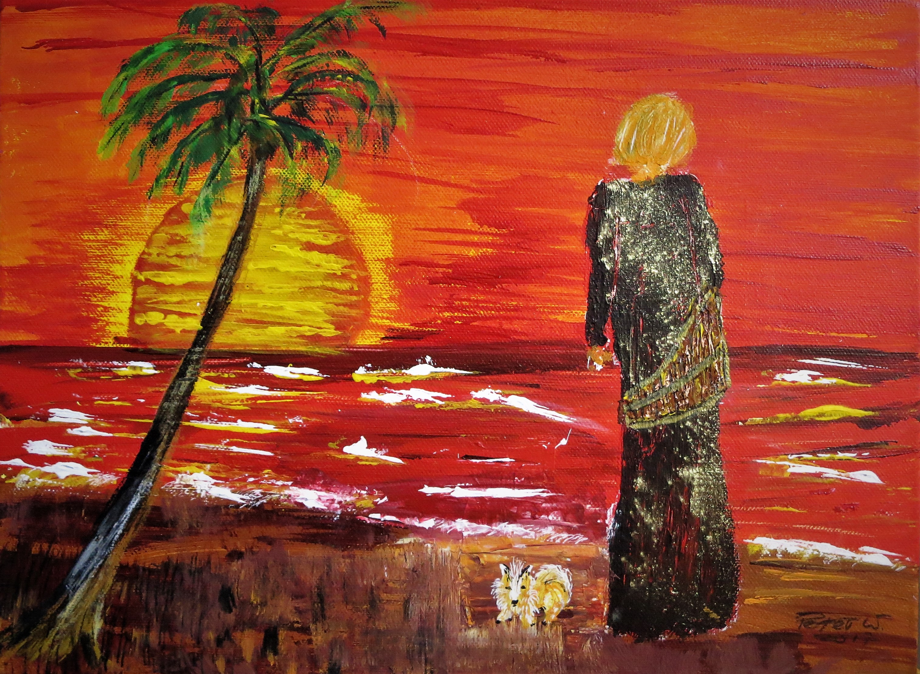 Lady with doggy  Acryl auf Leinwand 40 x 30 cm