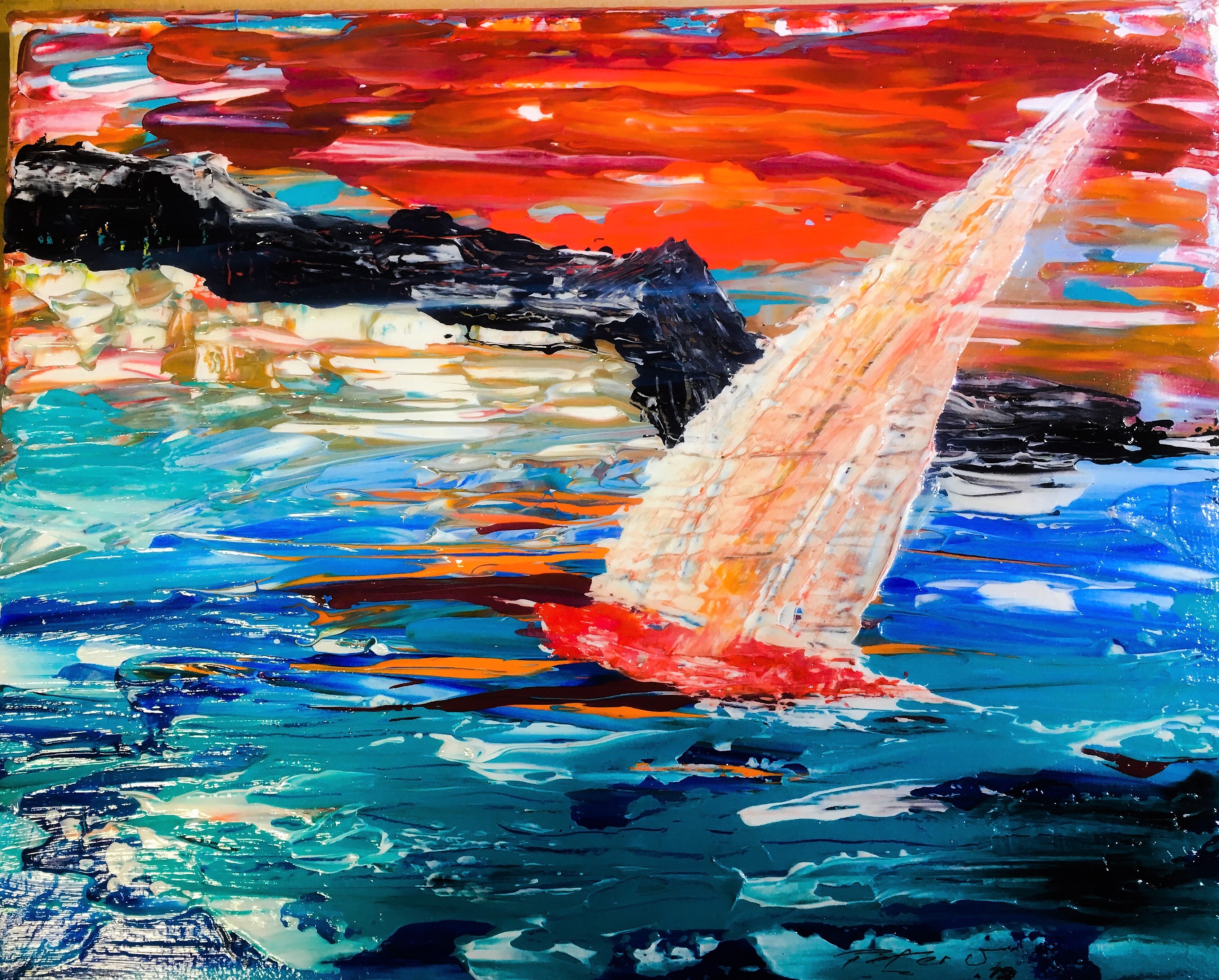 Land in Sicht. Acryl auf Leinwand 25 x 30 cm mit Perlglanzpaste lackie