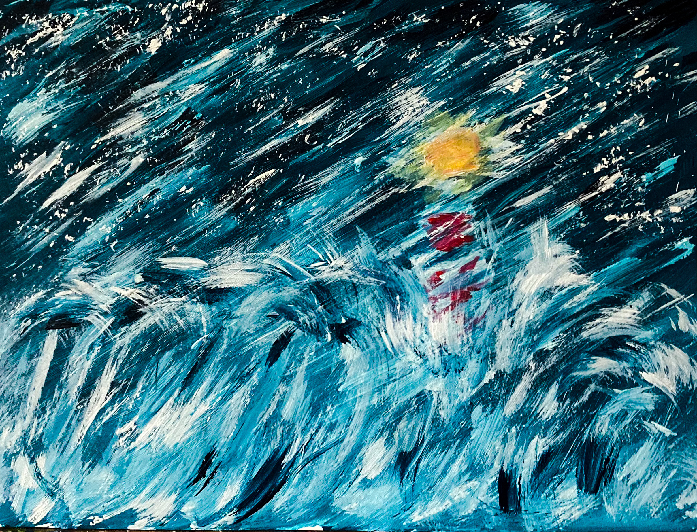 Leuchtturm im Sturm  3, Acryl auf Papier 42 x 30cm