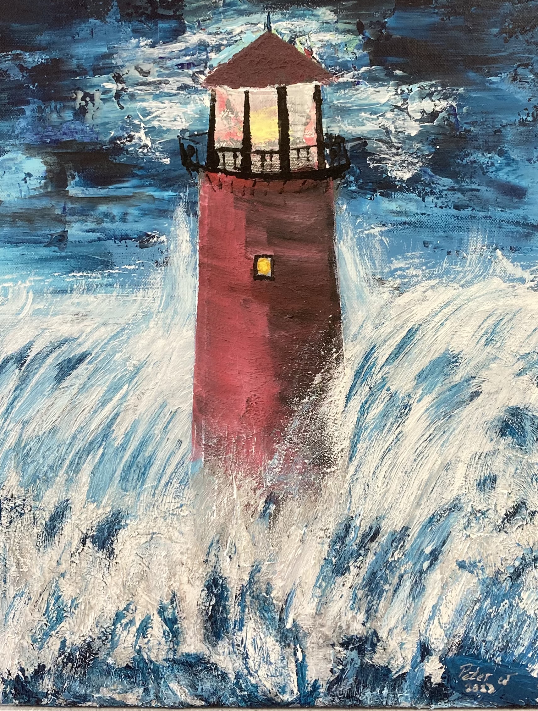 Leuchtturm im Sturm 1 Acryl auf Leinwand 40 x 50 cm