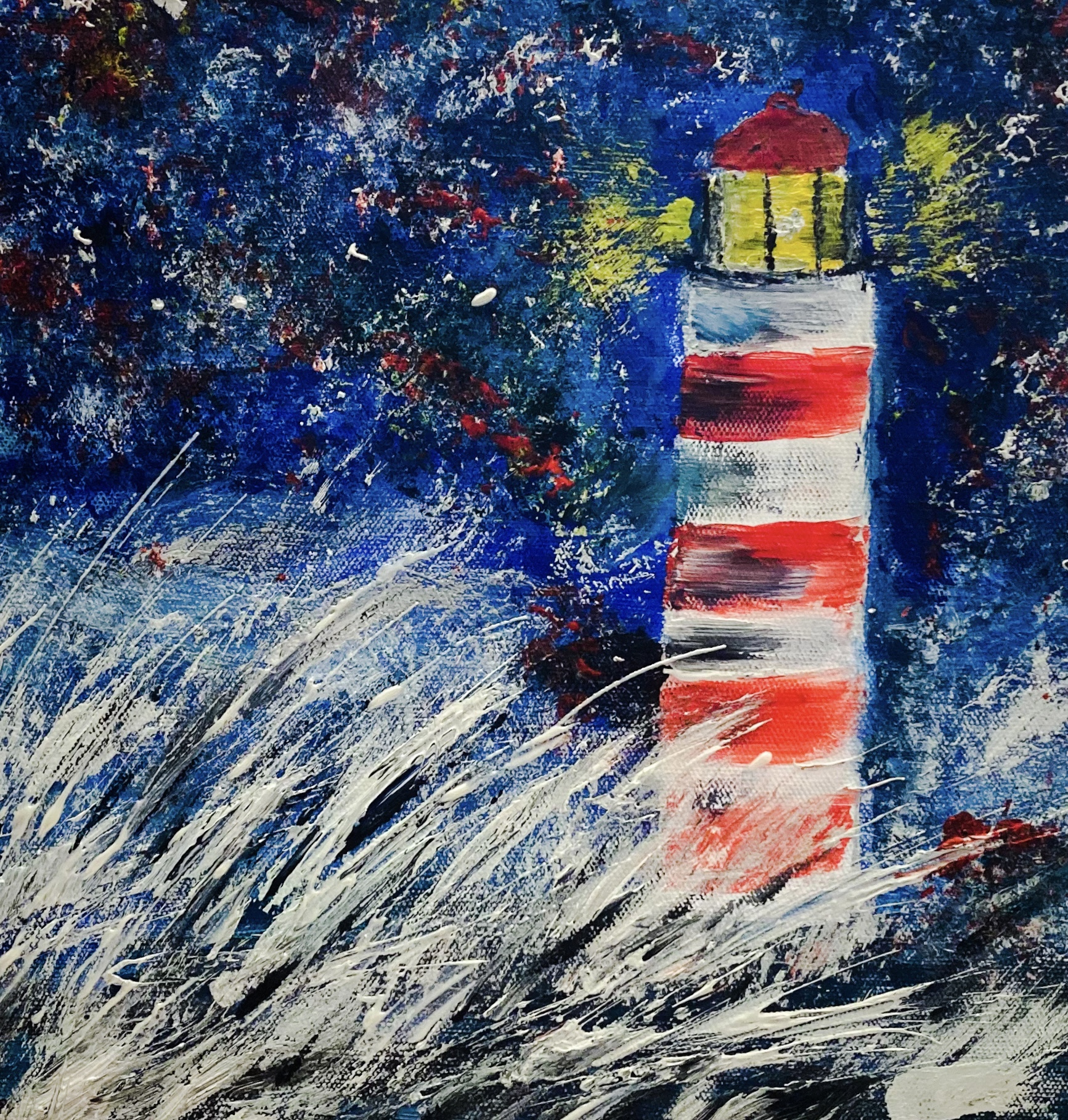 Leuchtturm im Sturm 2 Acryl auf Leinwand 40 x 40 cm