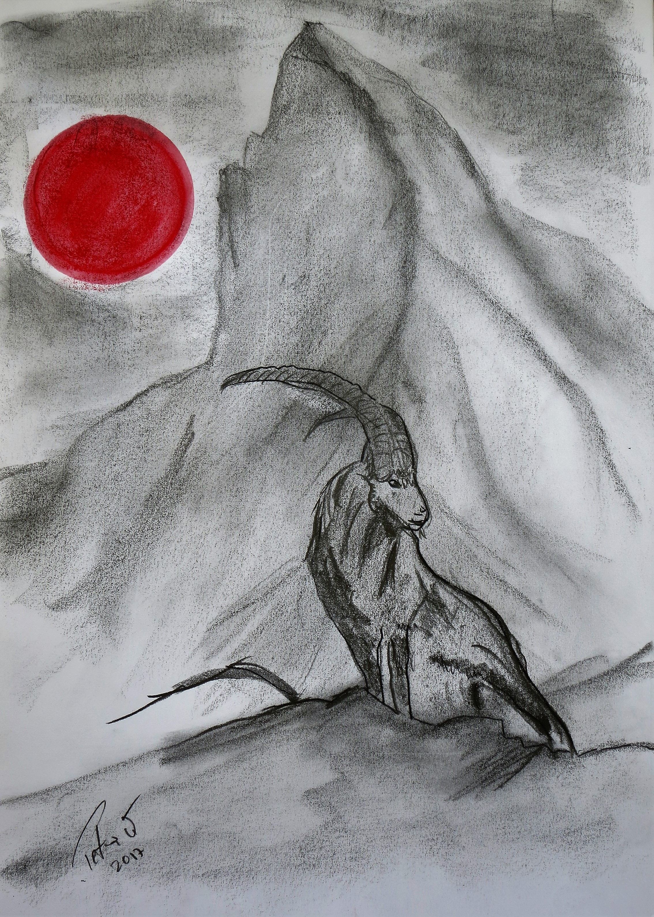 Matterhorn. Graphit und Neocolor auf Papier  verkauft40 x 30 cm