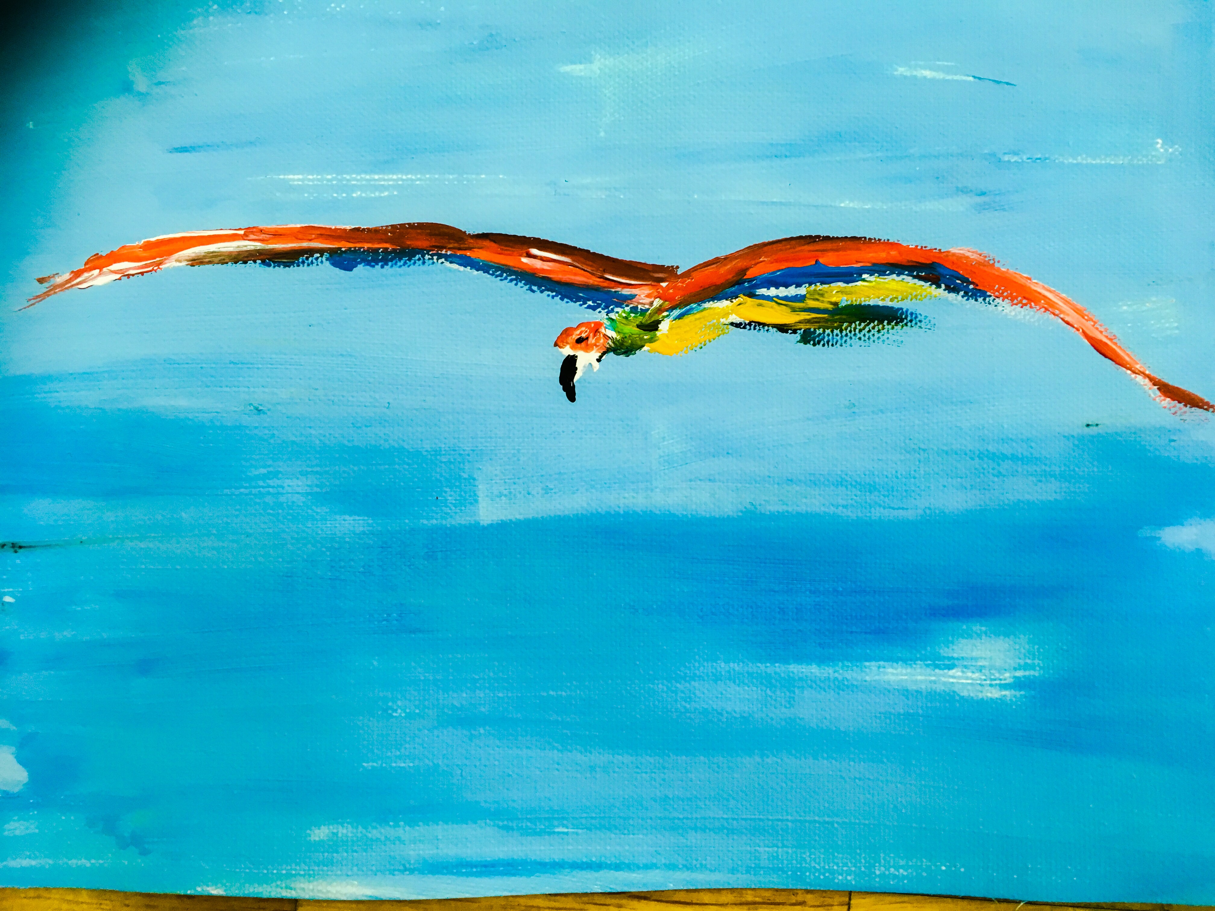 Papagai im Flug Acryl auf Papier Format A4