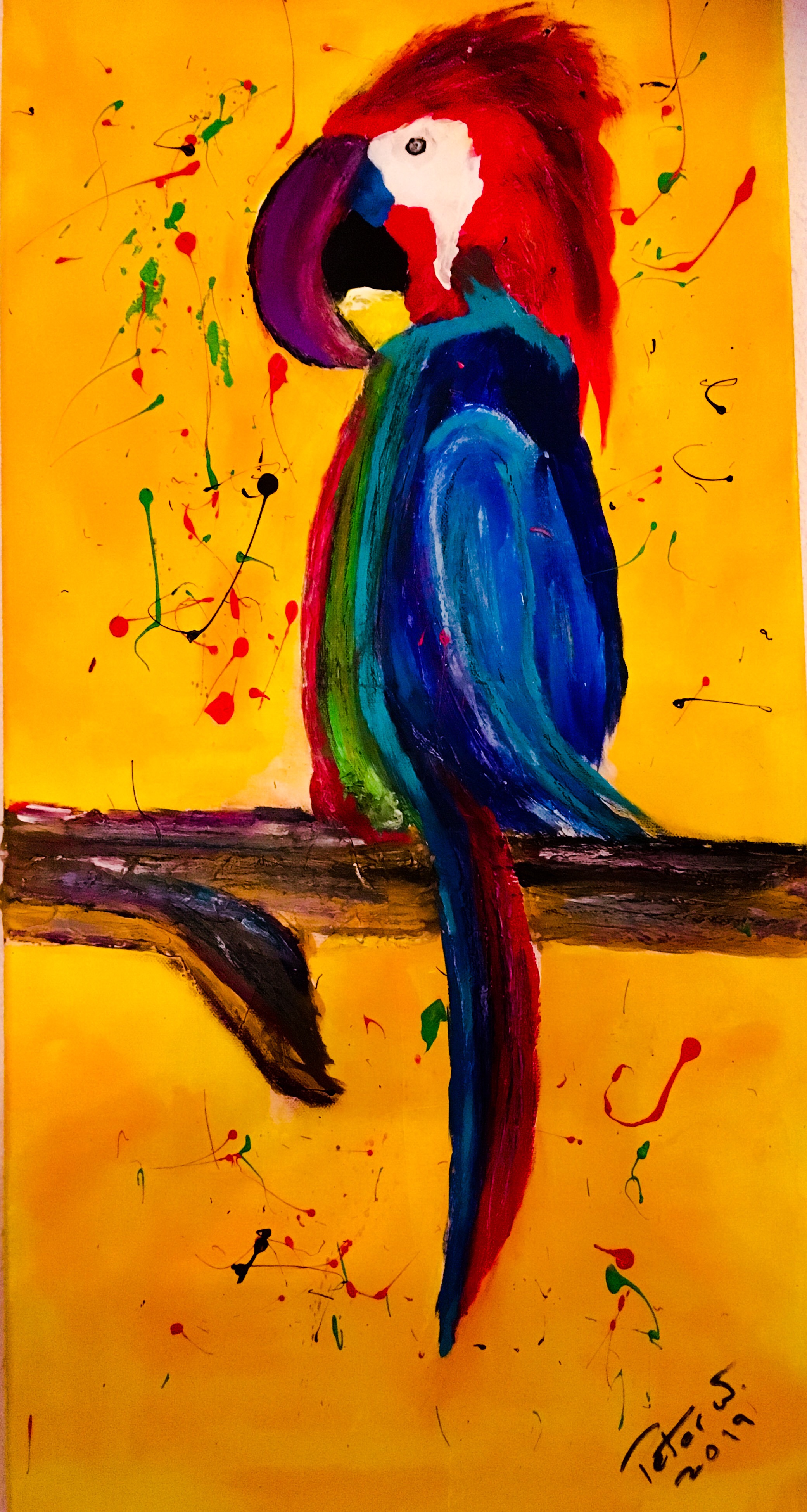 Papagei Acryl und Ölkreide auf Leinwand 40 x 80 cm
