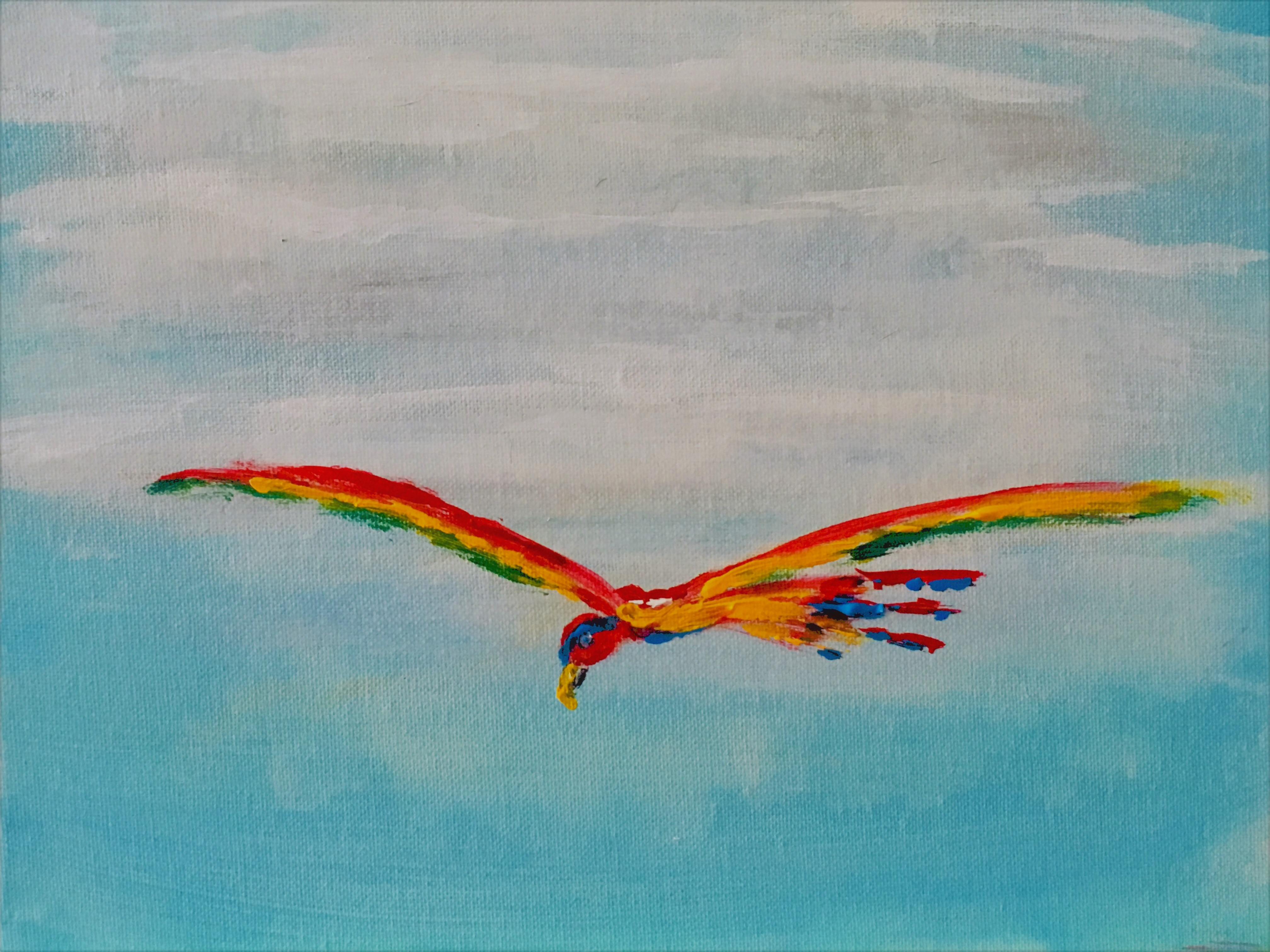 Papagei im Flug Acryl auf Malkarton 30 x 24 cm (verkauft)