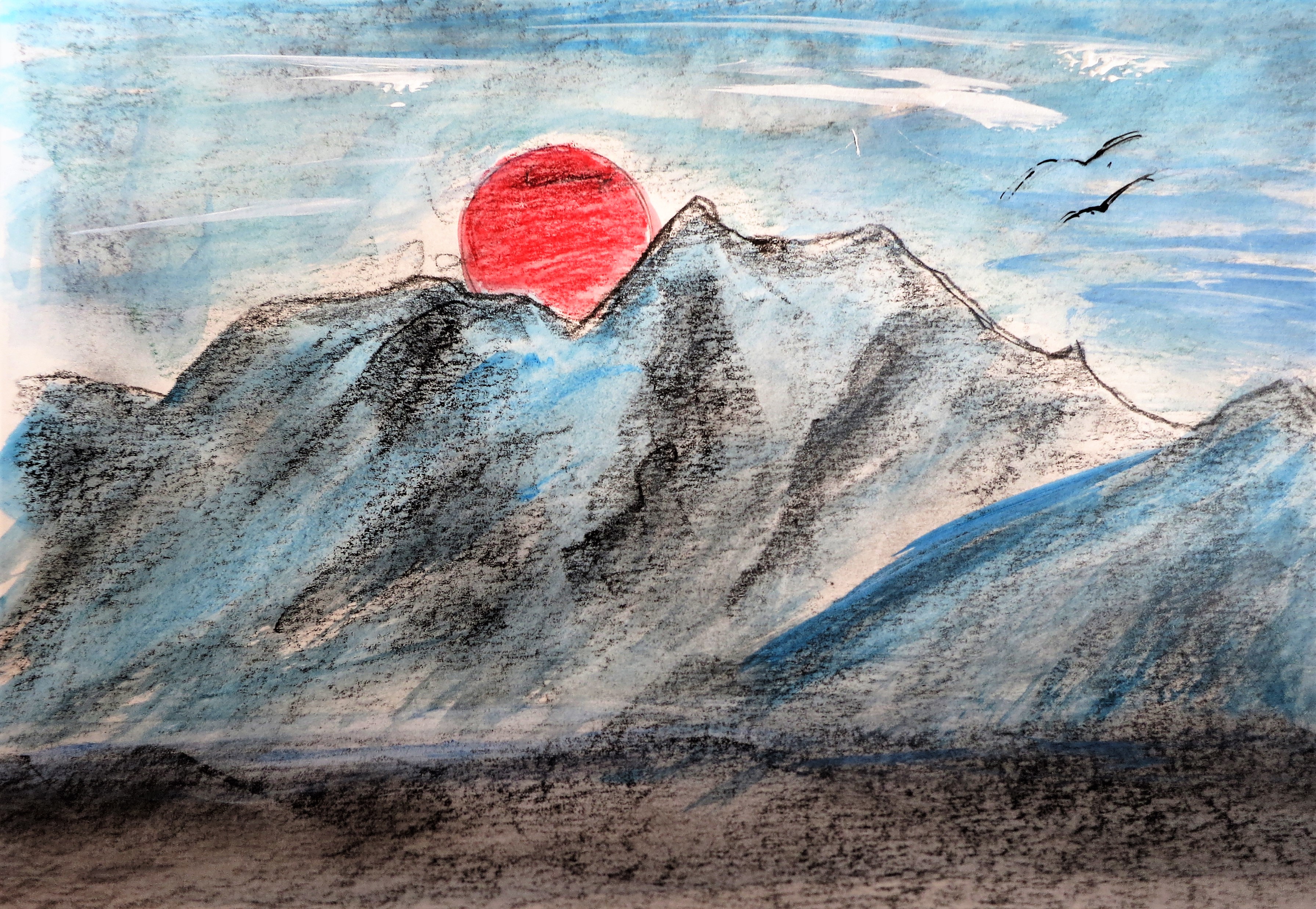 Pilatus am Abend Acryl auf Papier 40 x 30 cm