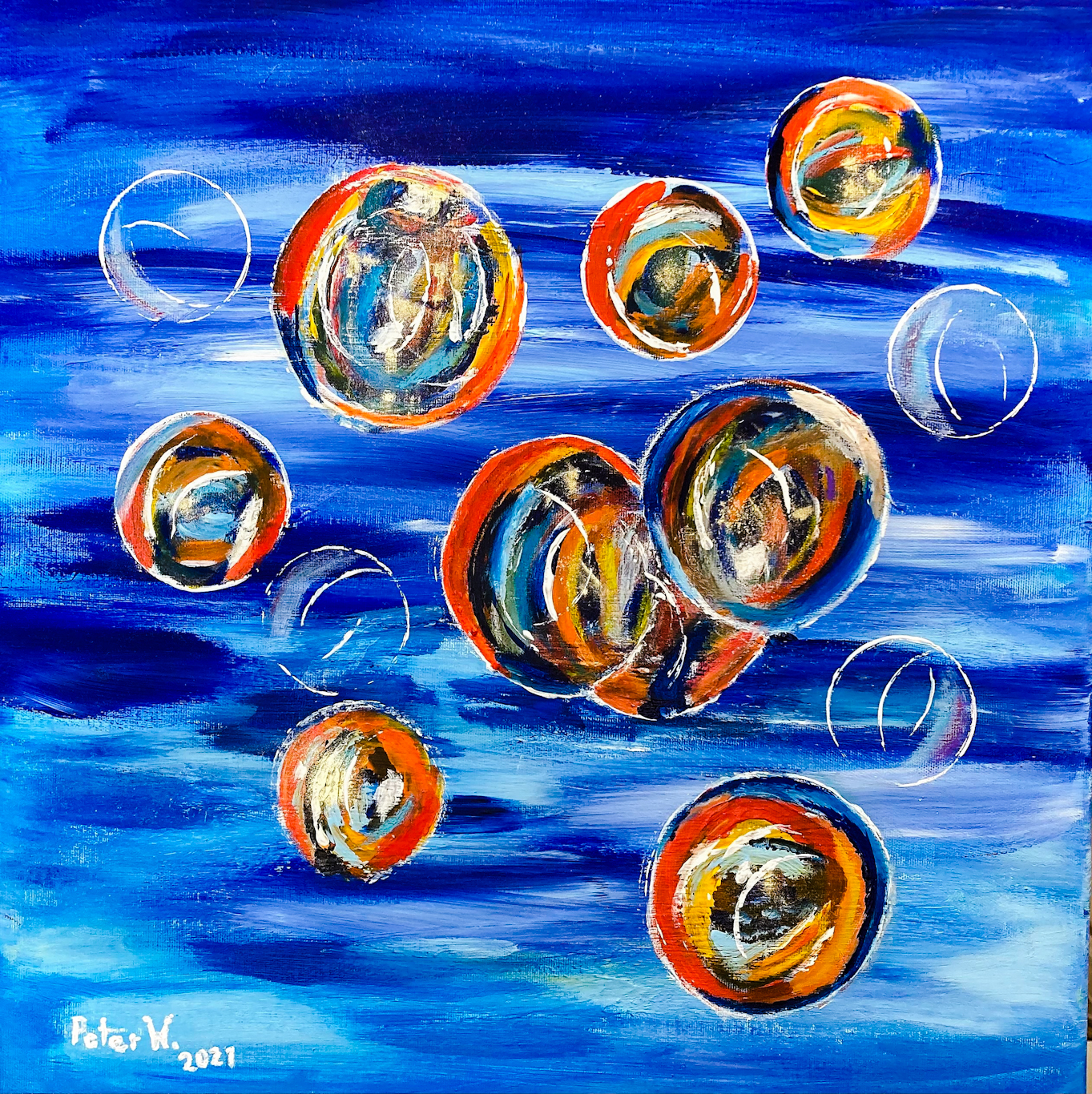 Seifenblasen Acryl auf Lenwand 50x50 cm (verkauft)