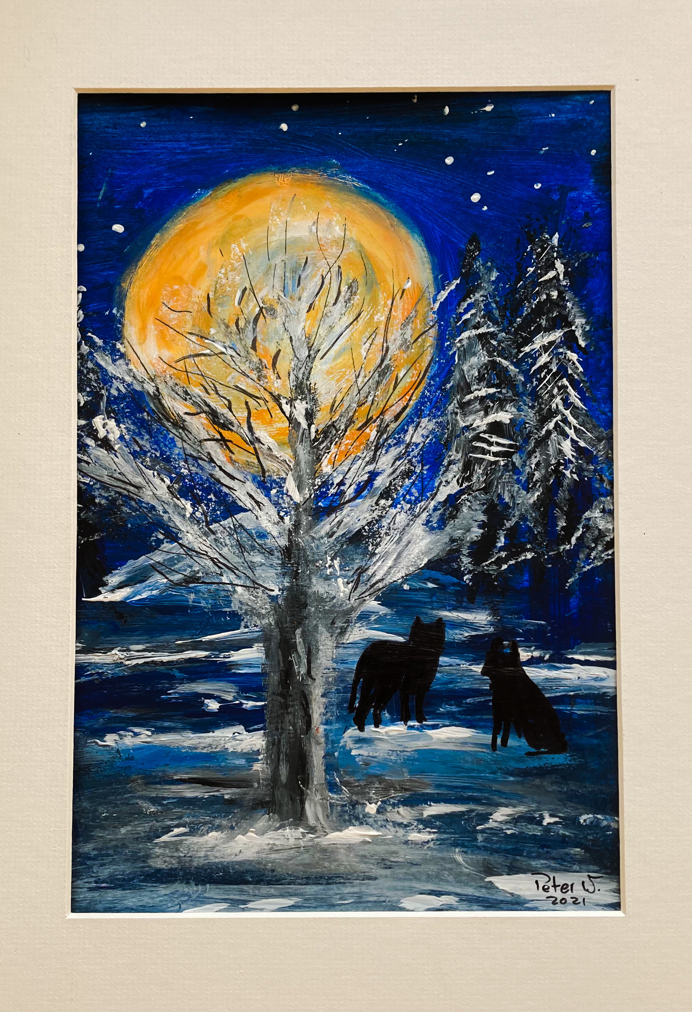 Winter Mond Acryl auf Papier 
