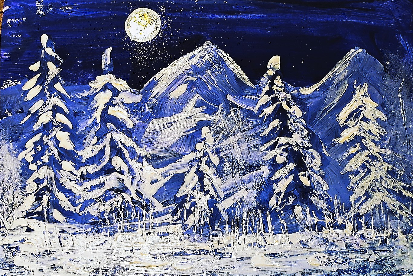 Winter am Fluss Acryl auf Papier 18x21 cm