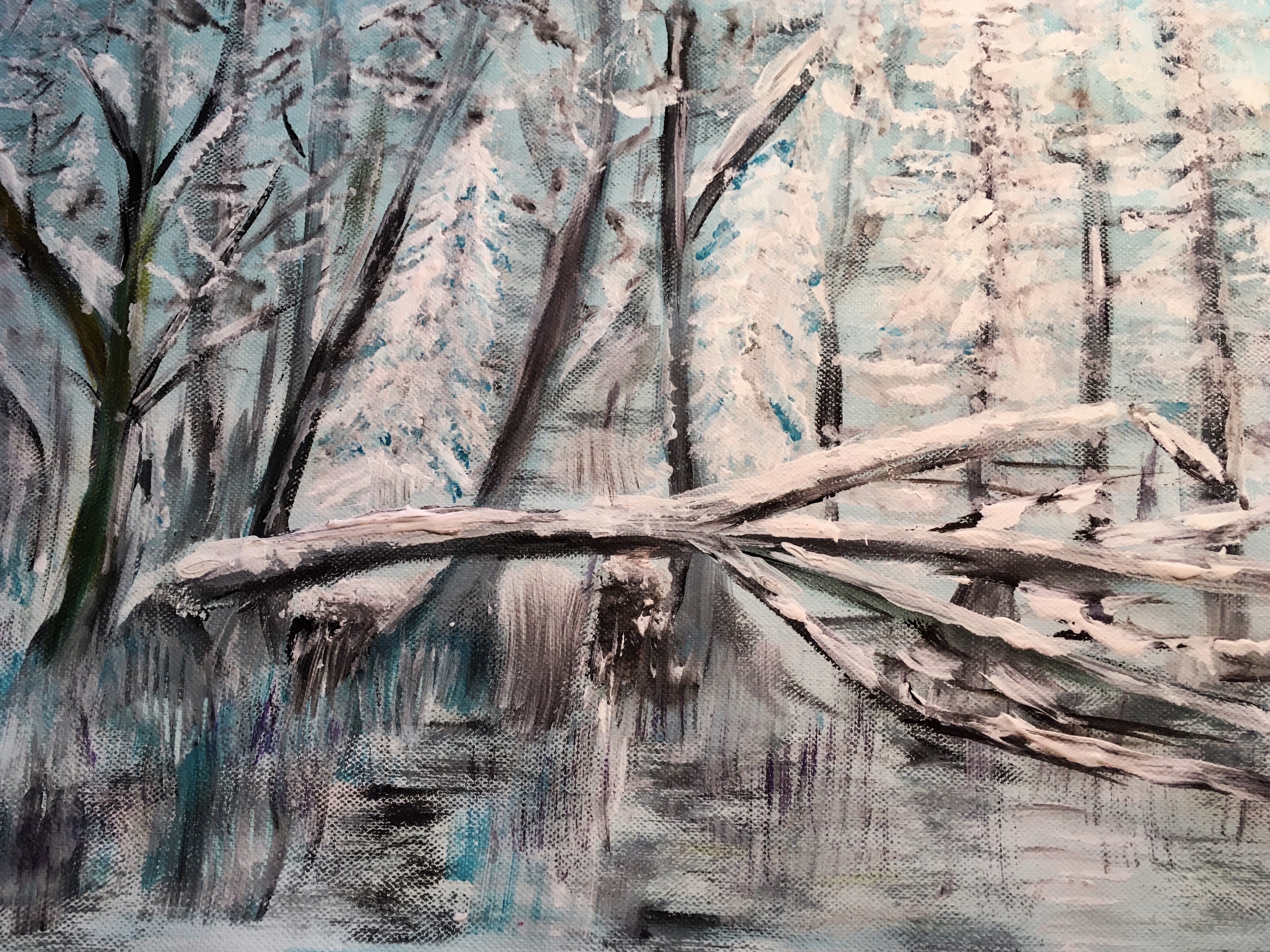 Winter am Waldweiher Acryl auf Papier 25 x 30 cm