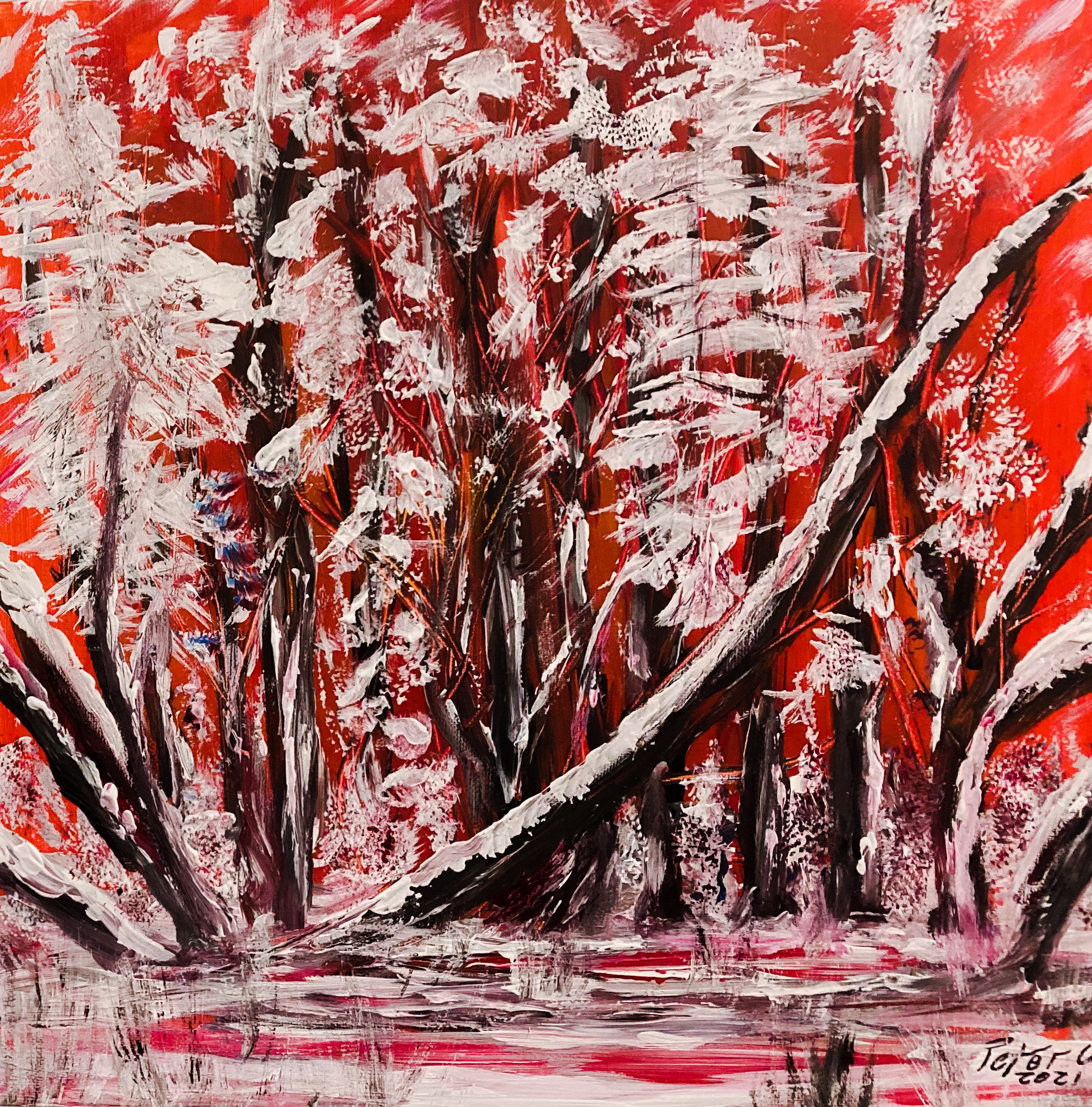 Winterwunderland Acryl auf Leinwand 40x40 cm