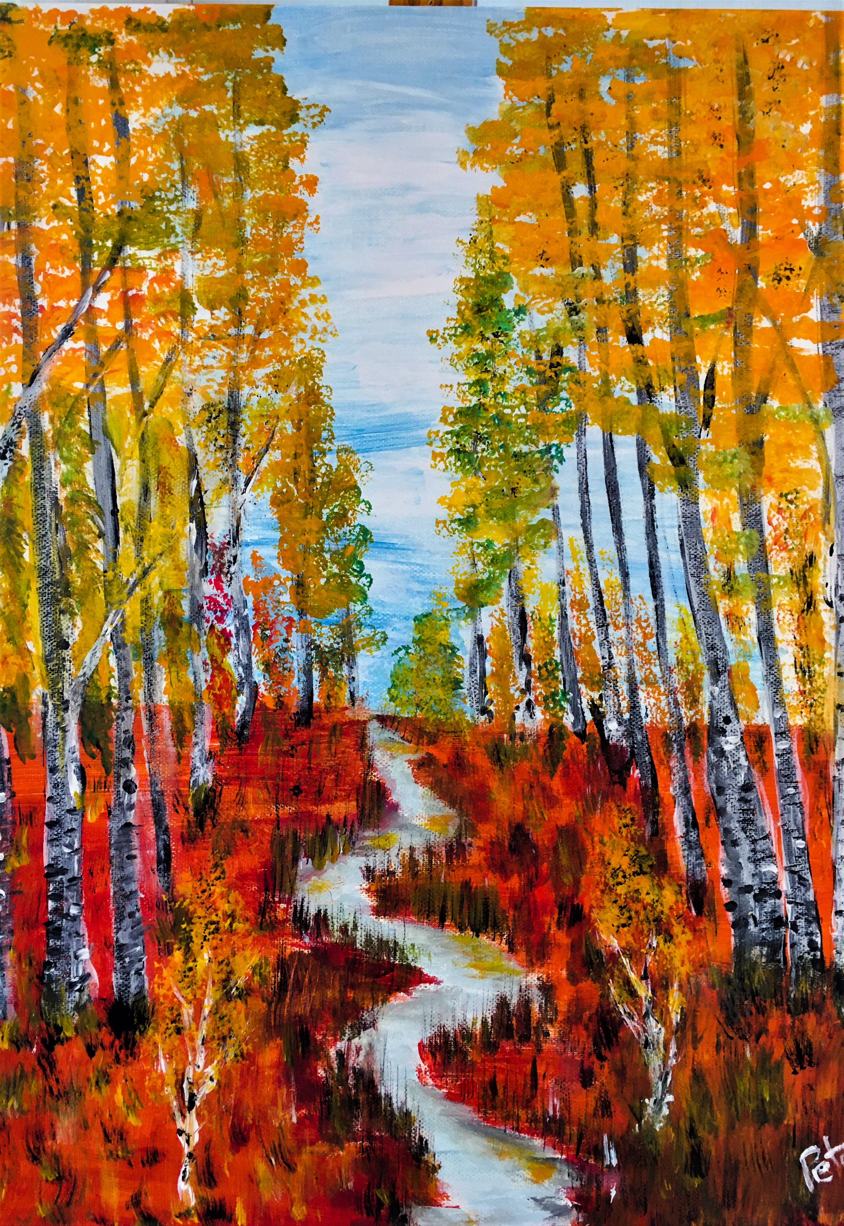 herbstlicher Birkenwald. Acryl auf Leinwand 40 x 50 cm
